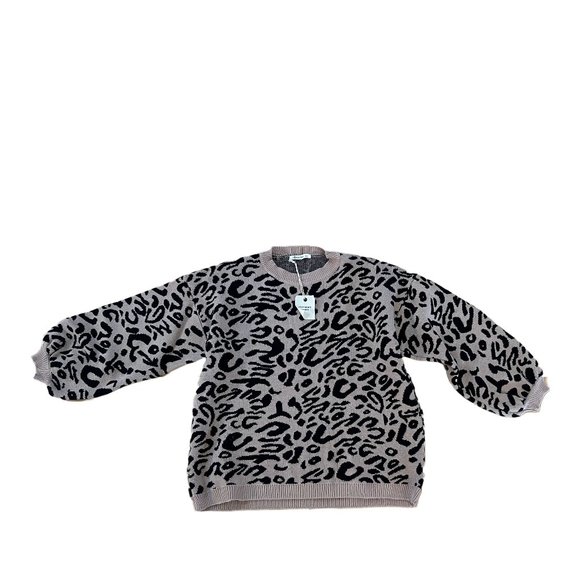 andthewhy Women's Knit, Puff Long Sleeve Sweater- Leopard (NEW) - Picture 1 of 2